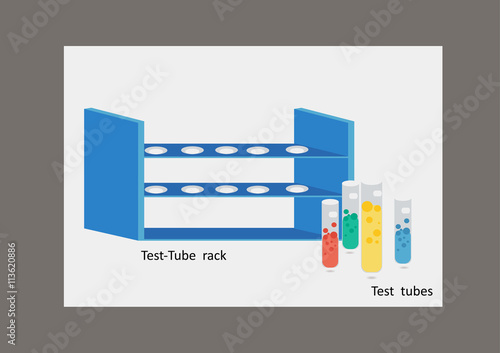 Test-tube rack and colorful Test tubes in white background.