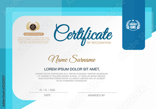 Certificate Blue and Gold Template Layout in A4 Size