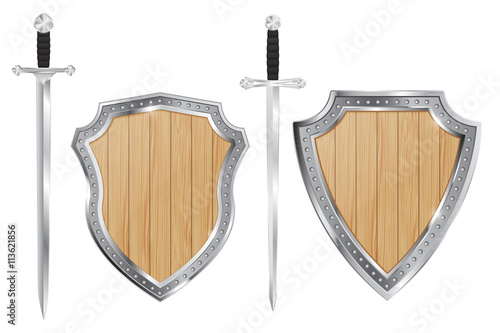 Wooden shield with sword