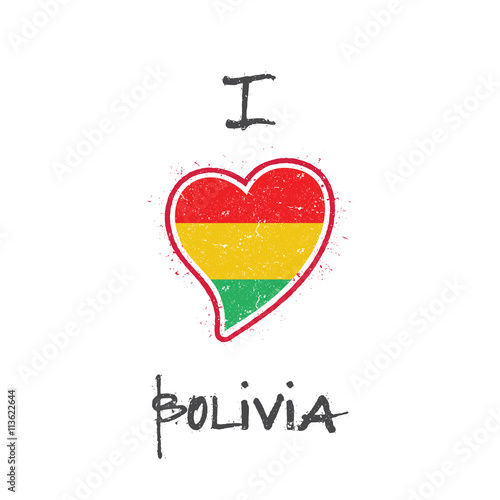 Bolivian flag patriotic t-shirt design. Heart shaped national flag of Bolivia on white background. Vector illustration.