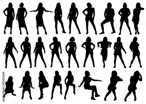 Collection of Female Silhouettes on White Background