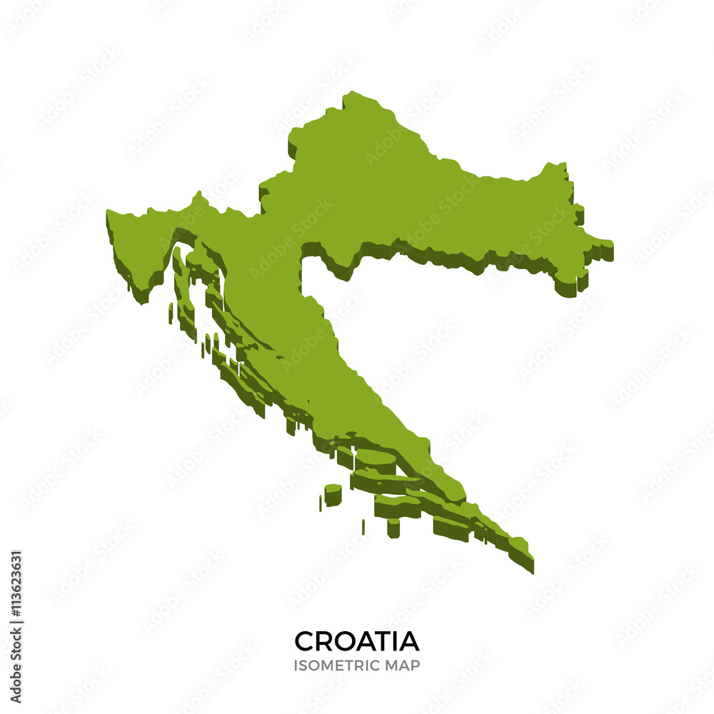 Isometric map of Croatia detailed vector illustration