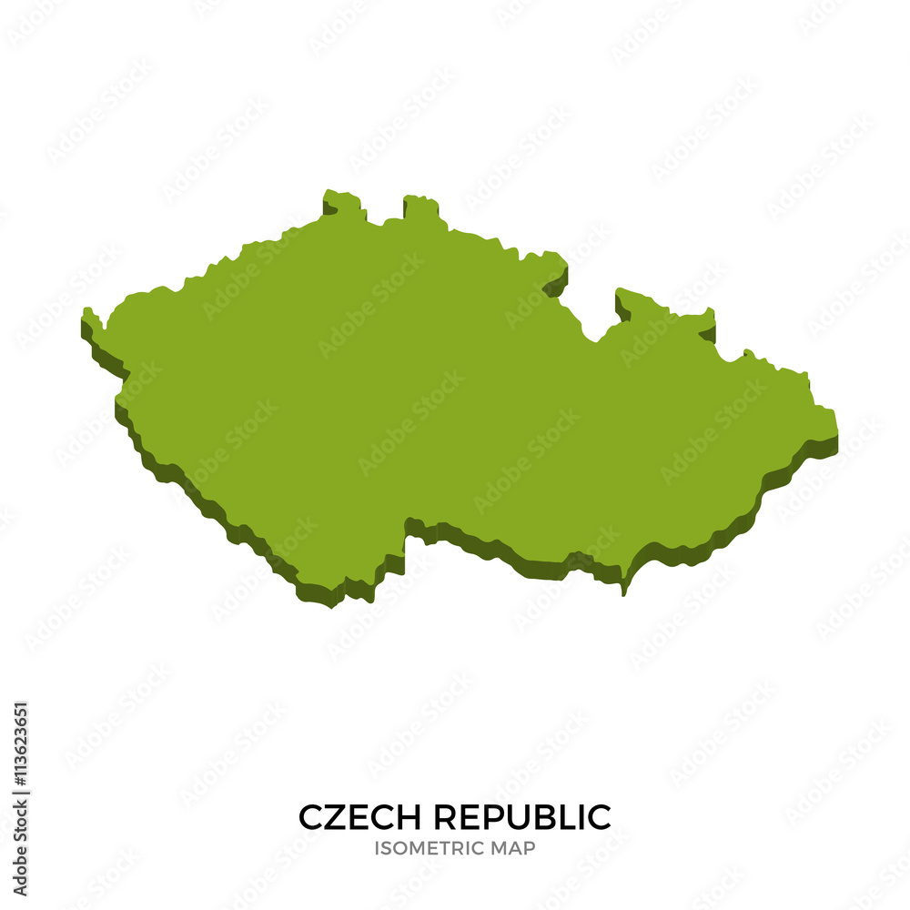 Isometric map of Czech Republic detailed vector illustration