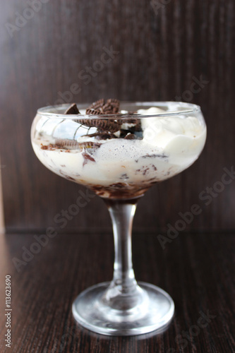 Chocolate chip cookies with vanilla ice cream and whipped cream