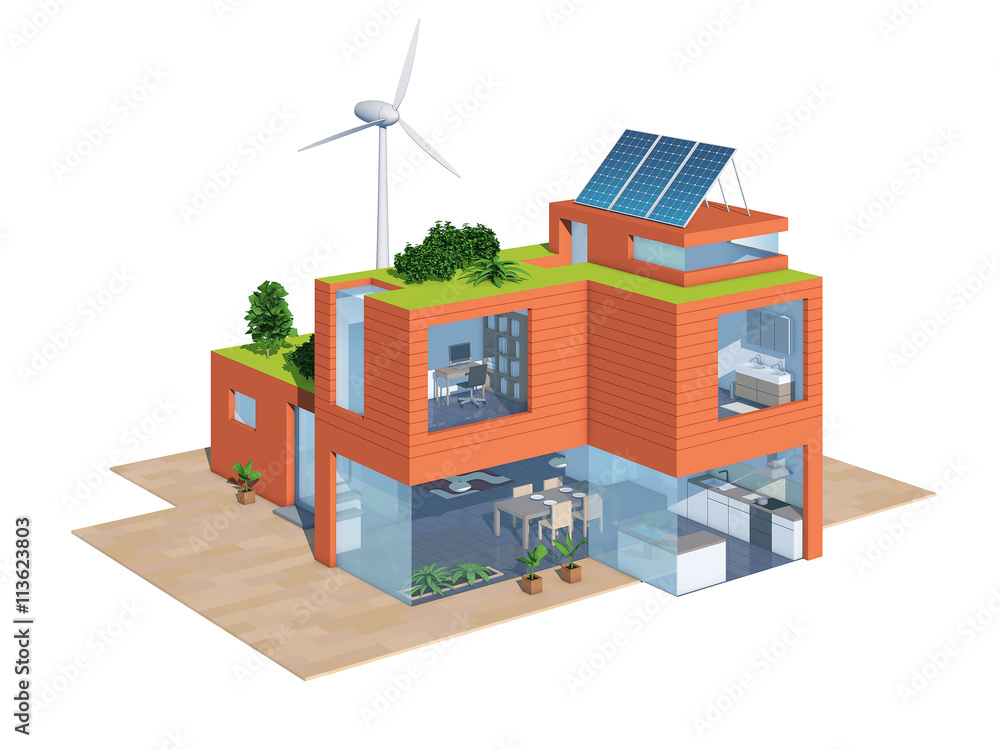 Smart Home – nachhaltige Energieversorgung: 3d-Illustration