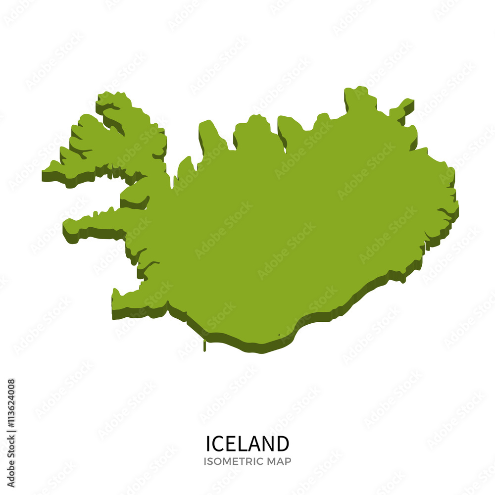 Isometric map of Iceland detailed vector illustration