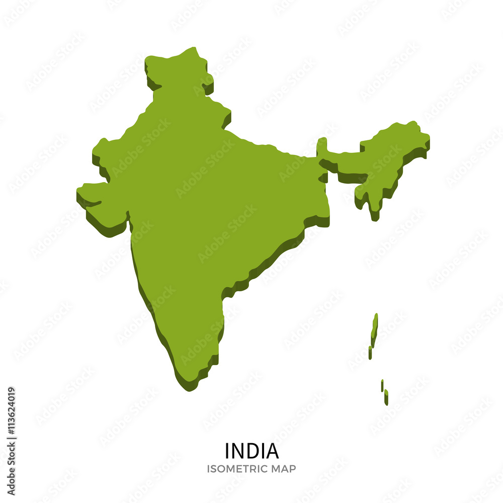 Isometric map of India detailed vector illustration