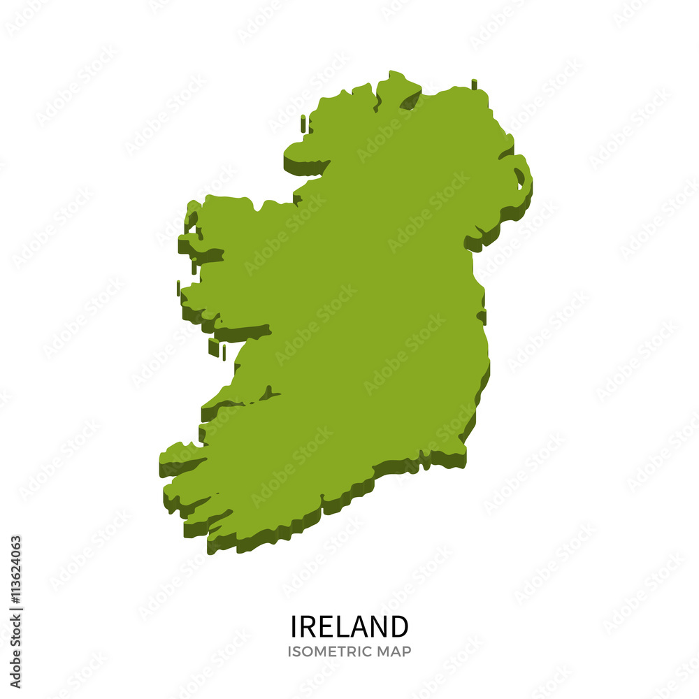 Isometric map of Ireland detailed vector illustration