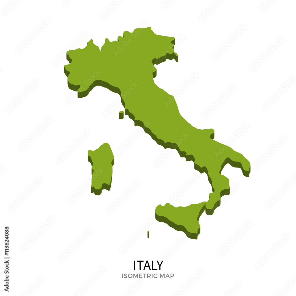 Isometric map of Italy detailed vector illustration Isometric map of Italy detailed vector illustration