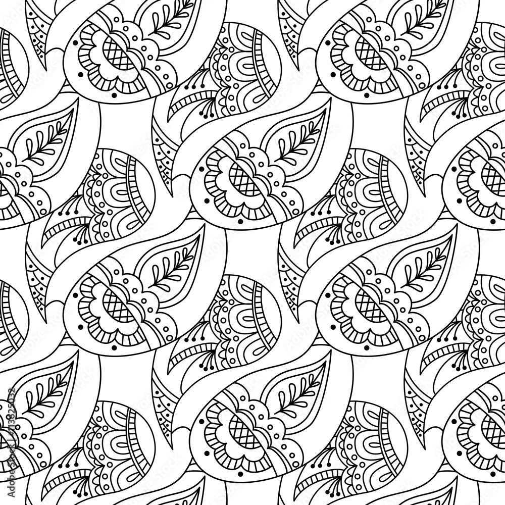 Seamless pattern with hand drawn elements henna style. Background, cover, wrapper, textile.