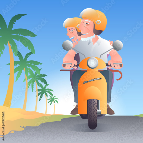 Old people at palm trees vector illustration