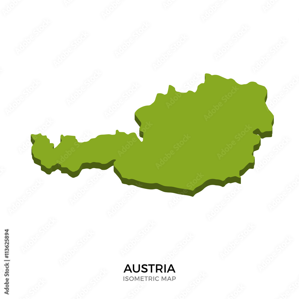 Isometric map of Austria detailed vector illustration