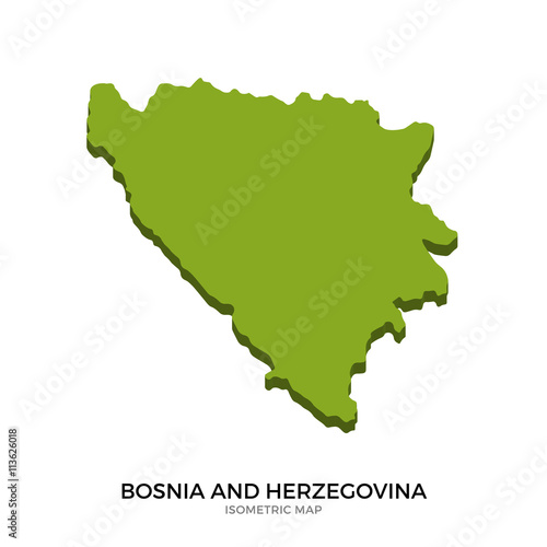 Isometric map of Bosnia and Herzegovina detailed vector illustration