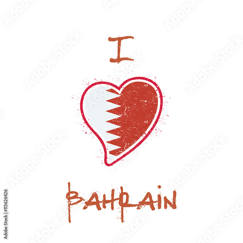 Bahraini flag patriotic t-shirt design. Heart shaped national flag of Bahrain on white background. Vector illustration.