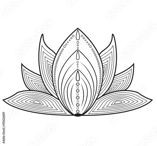 Black and white vector decorated lotus flower for coloring, fiore di loto decorato vettoriale in bianco e nero da colorare