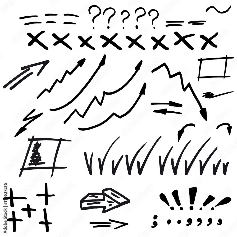 Black marker. Hand drawn arrows, question marks, exclamation marks, check marks.
Black marker. Hand drawn arrows, question marks, exclamation marks, check marks.