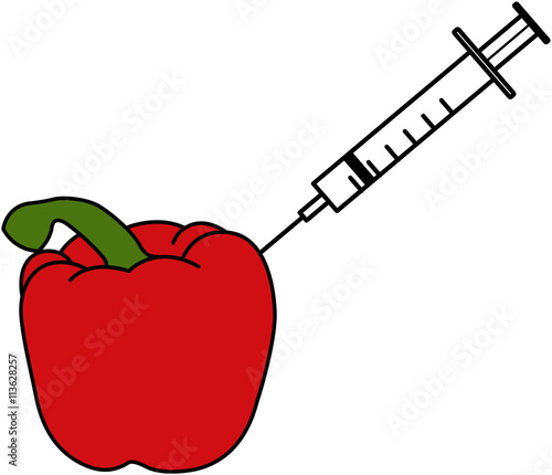 Pesticides - An illustration of a red pepper which has a syringe being put into it