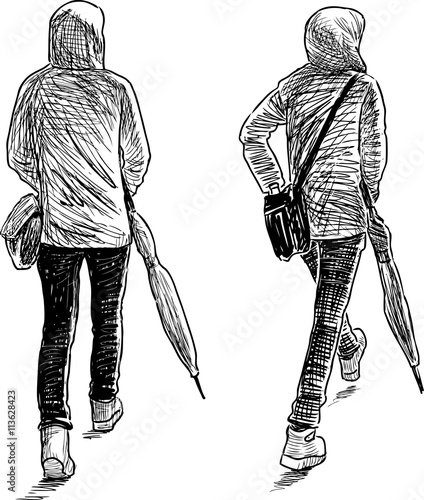 sketch of a walking young person