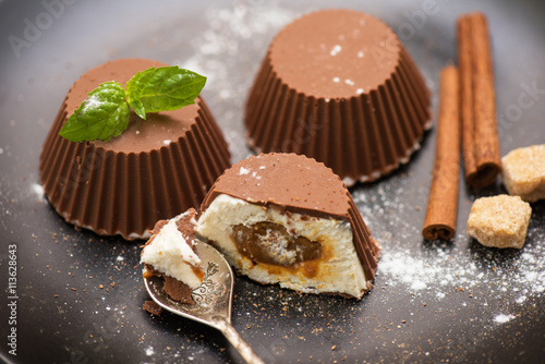 dessert from cream and choc...