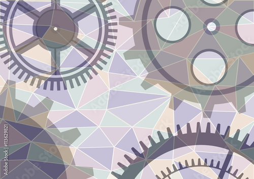 Vector illustration of gear wheel abstract background. Transparent banner with clockwork. Poligonal design.  EPS10.