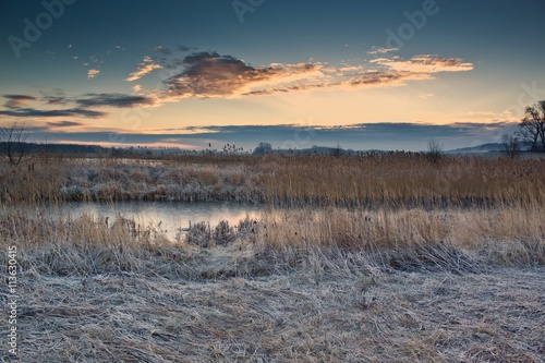 Lake at frosty morning