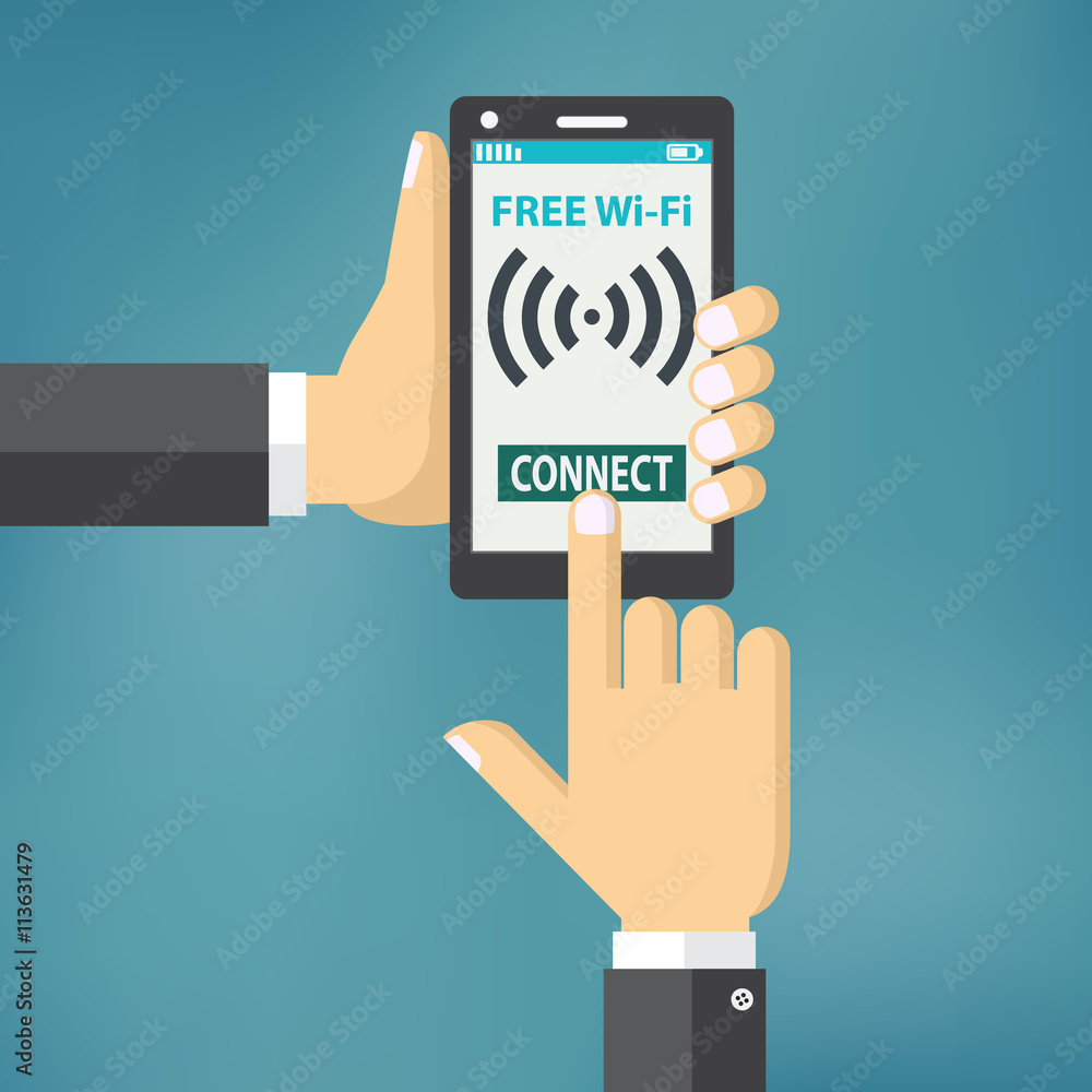 Hand holding smartphone with wifi. Hand holding smartphone with wifi.