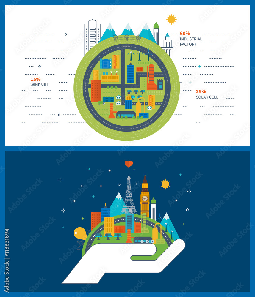 Naklejka premium Green energy, ecology, eco, urban landscape and industrial factory buildings