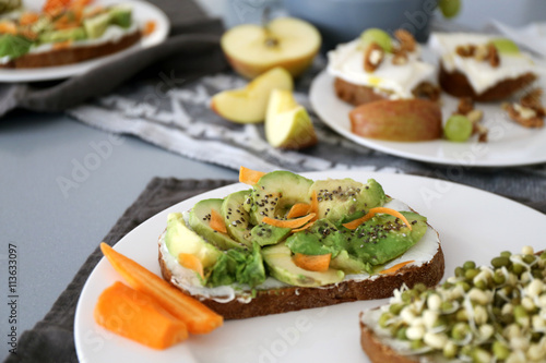 Slice of brown bread with avocado / Healthy breakfast  