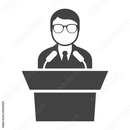 Icon of speaker at rostrum - man in glasses at tribune