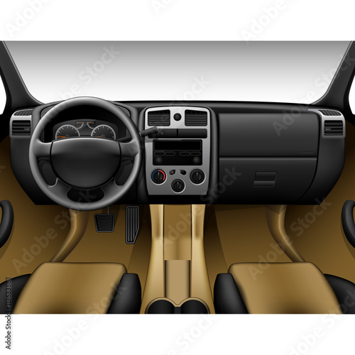 Beige leather car interior - inside view of truck, dashboard