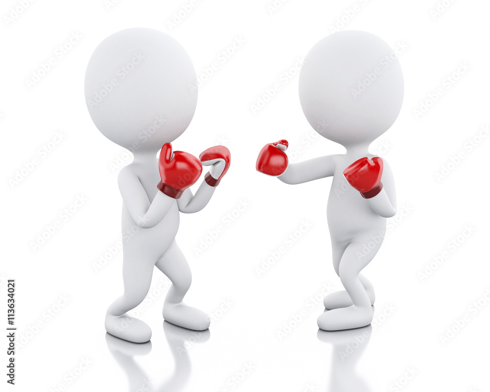3d Two white people in boxing match. 3d Two white people in boxing match.