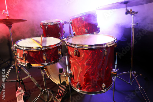 Drums set and sticks  close-up