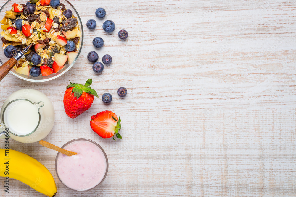 Muesli Breakfast with Copy Space Area Muesli Breakfast with Copy Space Area