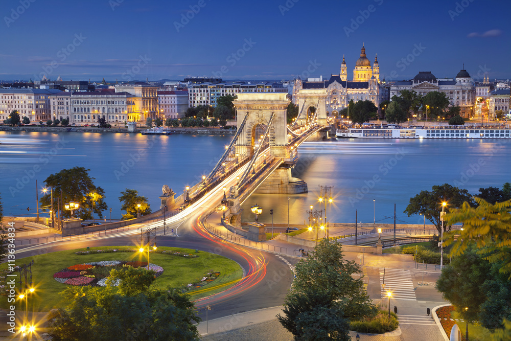 Budapest. Image of Budapest, capital city of Hungary, during twilight blue hour.