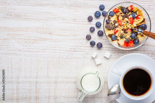 Coffee and Muesli Breakfast with Copy Space