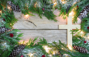 Blank sign with cross and garland border