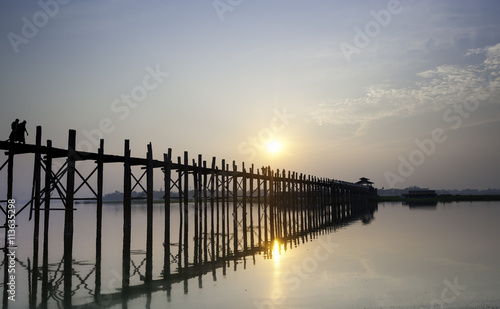 Sunrise U Bein bridge, Myanmar. U Bein bridge is longest teak in