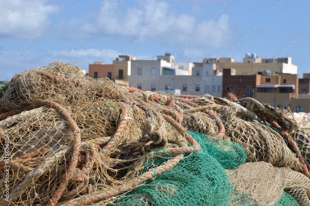 Fishing nets in the port of Trapani - Sicily - Italy Fishing nets in the port of Trapani - Sicily - Italy