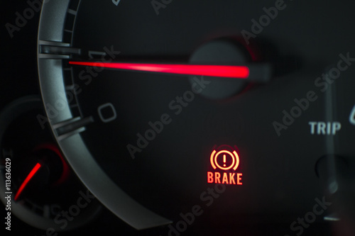 Close up Brake light signal icon on the car panel
