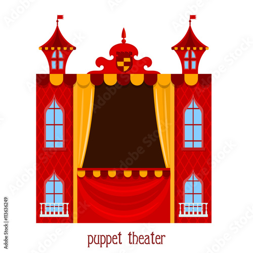 Puppet show. Illustration of children's puppet theater on a whit