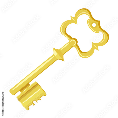 Vector illustration of vintage gold key on a white background. C