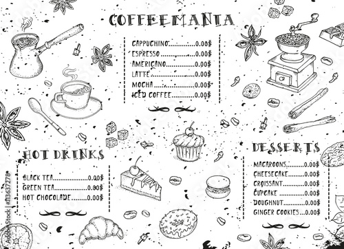 Coffee shop. Coffee restaurant brochure vector, coffee shop menu design. 