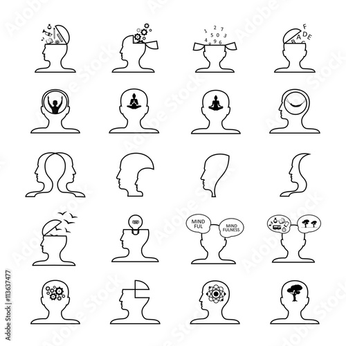 Mind Icons Set - Isolated On White Background - Vector Illustration, Graphic Design. For Web, Websites, Print, Presentation Templates, Mobile Applications And Promotional Materials