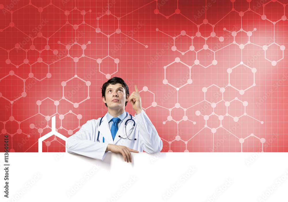 Doctor with banner Doctor with banner