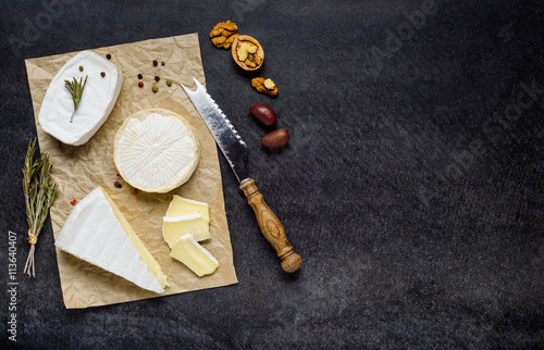 Fototapeta Naklejka Na Ścianę i Meble -  French Brie and Camembert Cheese with Copy Space