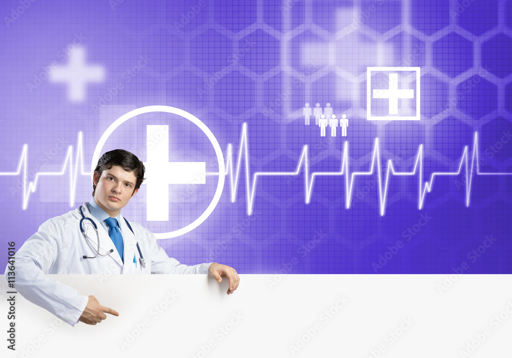 Doctor with banner Doctor with banner