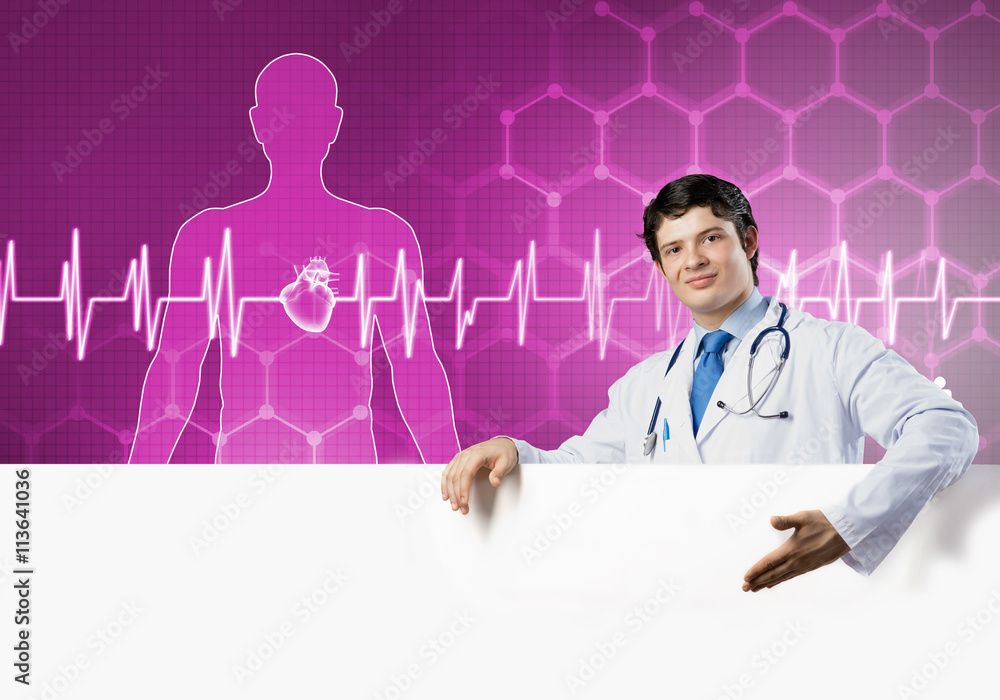 Doctor with banner Doctor with banner