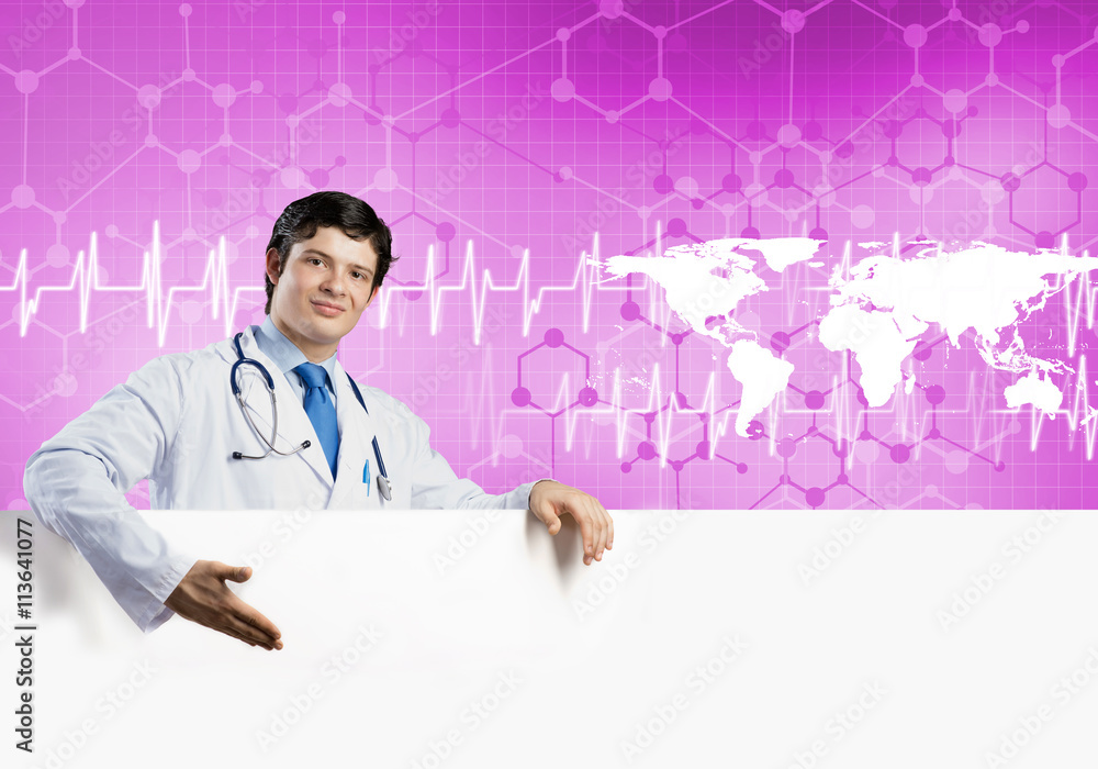 Doctor with banner Doctor with banner