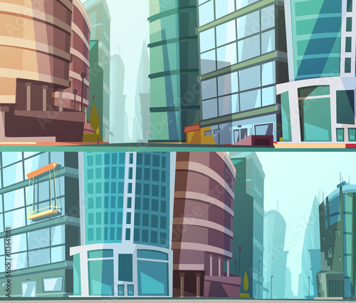 Modern Buildings Otdoor 2 Banners Set 