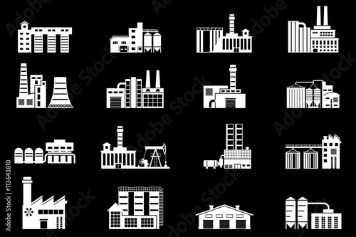 Set of industry manufactory building icons.